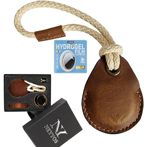 NEYYOS® - Airtag Anhänger aus Leder, Air Tag Keyring Abdeckung, Hülle Tragbar & Schlüsselanhänger, Schutzhülle Kompatibel Airtags, Keychain Halter Case, Echtleder Locator Schlusselring (Braun) von NY NEYYOS