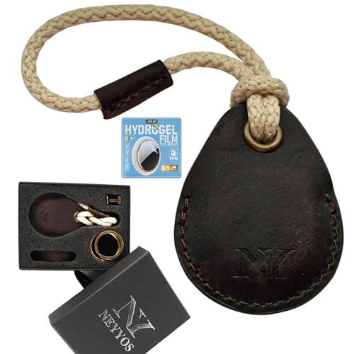 NEYYOS® - Airtag Anhänger aus Leder, Air Tag Keyring Abdeckung, Hülle Tragbar & Schlüsselanhänger, Schutzhülle Kompatibel Airtags, Keychain Halter Case, Echtleder Locator Schlusselring (Kaffee) von NY NEYYOS