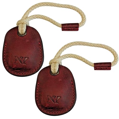 NEYYOS - Airtag Anhänger aus Echtem Leder, Air Tag Tracker, Hülle Tragbar & Schlüsselanhänger, Schutzhülle Schlüsselfinder, Holder, Keychain Halter Case für Schlusselbund ([2er Pack Rot], B) von NY NEYYOS