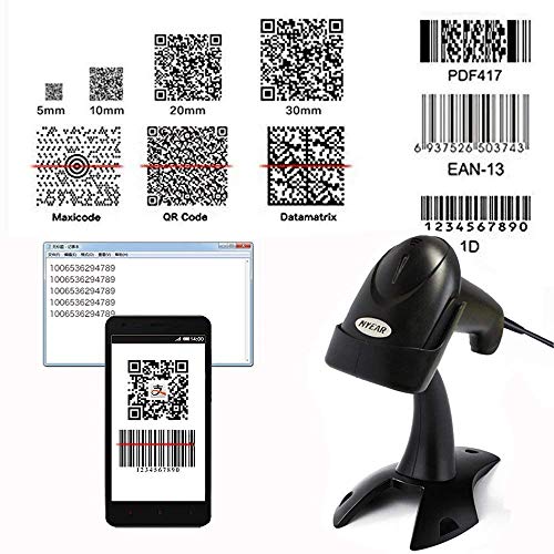 NYEAR Handheld verdrahteter USB-Barcode-Scanner, 1D und 2D Handheld Inventar Barcode-Leser mit automatischer Scan für Computer Windows mit USB-Kabel mit 1D und 2D (Bring Support) von NYEAR