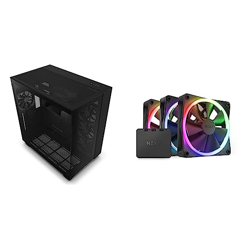 Bundle mit NZXT H9 Flow PC Gaming Gehäuse - Airflow Mesh Front - Extra GPU Lüfter - USB C & NZXT F120 RGB Dreierpackung – 3x120 mm RGB-Lüfter – 18 LEDs – Halbtransparente Lüfterblätter – Schwarz von NZXT