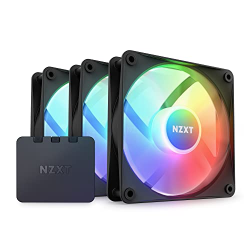 NZXT F120 RGB Core Dreierpackung – 3 × 120 mm nabenmontierte RGB-Lüfter mit RGB-Steuerung – 8 einzeln ansteuerbare LEDs – Halbtransparente Lüfterblätter – PWM-Steuerung – CAM-Software – Schwarz von NZXT