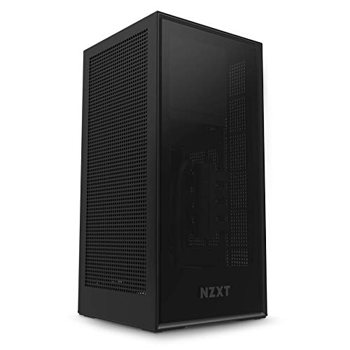 NZXT H1 - ITX-Gehäuse mit kleinem Formfaktor - Zweikammer-Luftstrom - Getönte Frontplatte aus gehärtetem Glas - Integriertes 650-W-Netzteil mit 80+ Gold, 140-mm-AIO-Wasserkühler - Schwarz von NZXT