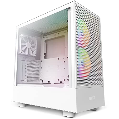 NZXT H5 Flow RGB - CC-H51FW-R1 - ATX Mid-Tower Gaming PC-Gehäuse - USB-C Port - Mesh Front- & Tempered Glass Seitenteil - 2X F-Series 140mm Core Fans inklusive - Wasserkühlung Ready - Weiß von NZXT