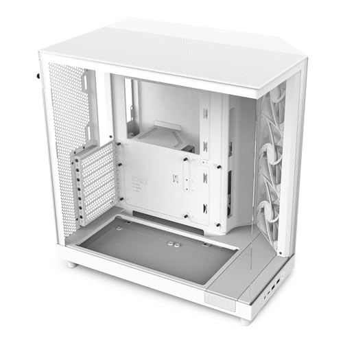 NZXT H6 Flow | CC-H61FW-01 | Kompaktes Mid-Tower Gehäuse mit zwei Kammern | Glaspaneele mit Panoramablick | Hochleistungs-Airflow-Panels | Inklusive 3 x 120 mm-Lüfter | Weiß von NZXT