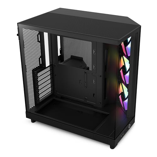 NZXT H6 Flow RGB | CC-H61FB-R1 | Kompaktes Mid-Tower Gehäuse mit zwei Kammern | Inklusive 3 x 120 mm-Lüfter RGB | Glaspaneele mit Panoramablick | Hochleistungs-Airflow-Panels | Schwarz von NZXT