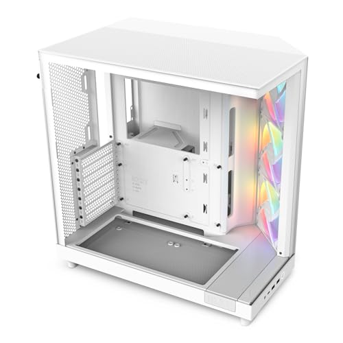 NZXT H6 Flow RGB | CC-H61FW-R1 | Kompaktes Mid-Tower Gehäuse mit zwei Kammern | Inklusive 3 x 120 mm-Lüfter RGB | Glaspaneele mit Panoramablick | Hochleistungs-Airflow-Panels | Weiß von NZXT