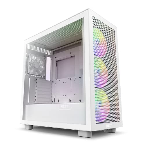 NZXT H7 Flow RGB - CM-H71FW-R1 - ATX Mid-Tower Gaming PC-Gehäuse - USB-C Port - Mesh Front- & Tempered Glass Seitenteil - 3X F-Series 140mm Core RGB Fans inklusive - Wasserkühlung Ready - Weiß von NZXT