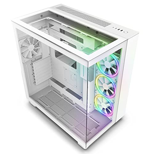 NZXT H9 Elite Dual-Chamber ATX Mid-Tower PC Gaming-Gehäuse – CM-H91EW-01 - Enthält 3 x 120mm F120 RGB Duo-Lüfter mit Controller – Glasfront, Ober- und Seitenteile – Weiß von NZXT