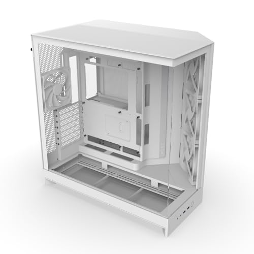 NZXT H9 Flow (2025) – Großes Dual-Kammer ATX Mid-Tower Airflow PC-Gehäuse – Enthält 3 x 140mm & 1 x 120mm Lüfter – 420mm Radiatorunterstützung – Gehärtetes Glas – Back-Connect bereit – Weiß von NZXT