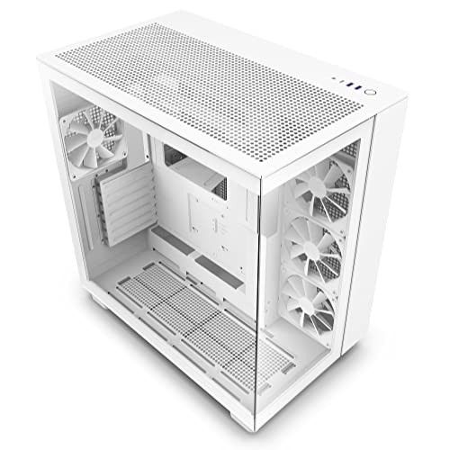 NZXT H9 Flow - CM-H91FW-01 - Dual-Chamber-ATX Mid-Tower PC-Gaming-Gehäuse - High-Airflow-perforiertes Top-Panel - Front- und Seitenteile aus gehärtetem Glas - 360-mm Radiator Unterstützung - Weiß von NZXT