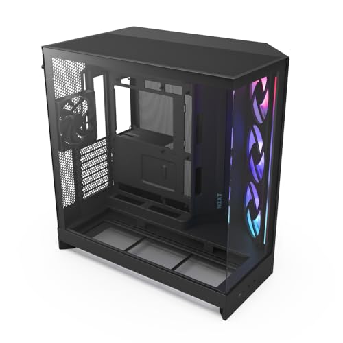 NZXT H9 Flow RGB (2025) – Großes Dual-Kammer ATX Mid-Tower Airflow PC-Gehäuse – Enthält 1 x 420mm RGB-Lüftereinheit & 1 x 120mm Lüfter – 420mm Radiatorunterstützung – Gehärtetes Glas – Schwarz von NZXT