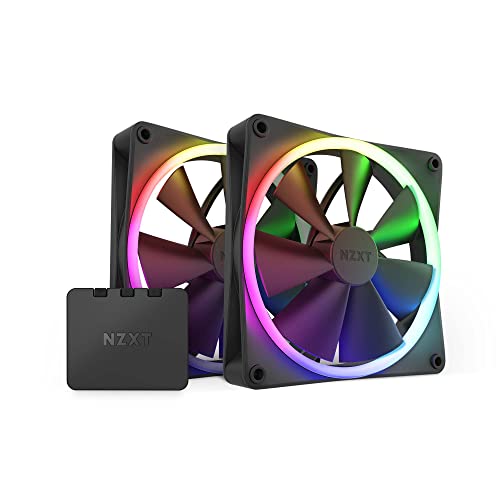 Nzxt F140 RGB Fans - RF-R14DF-B1 - Erweiterte Anpassung der RGB-Beleuchtung – Flüsterleise Kühlung – Twin (RGB-Lüfter und Controller INKLUSIVE) -140mm-Lüfter – Schwarz von NZXT