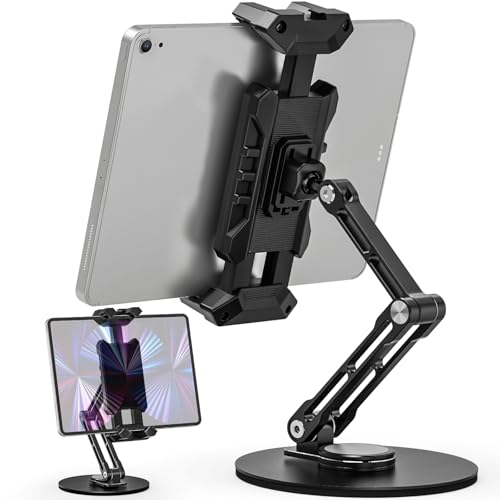 NaKeLuLu Foldable Tablet Halterung, Desktop iPad Ständer mit Heavy Duty Base 360° Schwenkbar, Tisch Tablet Halterung Kompatibel mit iPad mini, Pro, Alle 4,7-13,5 Zoll Tablets Telefone von NaKeLuLu