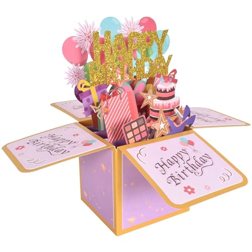 3D Geburtstagskarten, Happy Birthday Karte, 3D Pop Up Karte Geburtstag mit Umschlag und kleiner Karte, 3D Geburtstagsgrusskarte, für Mädchen Junge Familie oder Freunde, 16cm x 23cm (C) von Naapesi