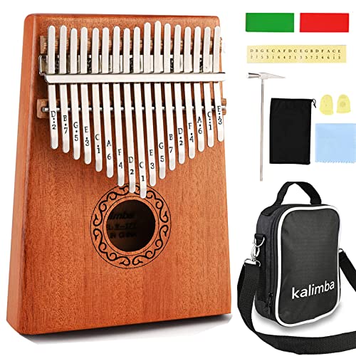 Kalimba 17 Schlüssel, Nabance Daumenklavier Kalimba Professionelles Finger Daumen Piano Karimba Instrument mit Tragetasche Stimmhammer Studienanleitung für Kinder Anfänger von Nabance