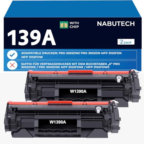 Nabutech ( MIT Update sicherem CHIP Toner Kompatibel für HP 139A 139X W1390A W1390X Laserjet Pro 3002dw 3002dn 3002 MFP 3102fdn 3102fdw 3102 (2er-Pack) | Fachgerecht wiederaufbereitet von Nabutech