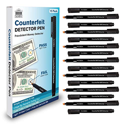 Nadex Gefälschter Stift, leicht zu wischen, Gold für echt, Schwarz für Fälschungen, Erkennung gefälschter Rechnungen (15er-Pack) von Nadex