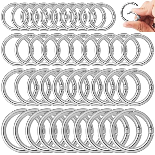 Nadinsta 40 Stück Rund Karabinerhaken, 18/20/23/26mm O-Ring Karabiner Federspaltringe, Metall ring karabiner edelstahl für Tasche Schlüsselanhänger Schlüsselring Hundeleine DIY Handwerk Machen von Nadinsta