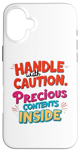 "Handle with Caution Content Inside Funny Words Design Gift Hülle für iPhone 16 Plus "Handle with Caution Content Inside Funny Words Design Gift Hülle für iPhone 16 Plus von Nadiya