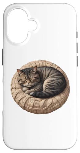 Katze schläft auf rundem Kissen, niedliches Design, Geschenk, Kätzchenliebhaber Hülle für iPhone 16 Katze schläft auf rundem Kissen, niedliches Design, Geschenk, Kätzchenliebhaber Hülle für iPhone 16 von Nadiya