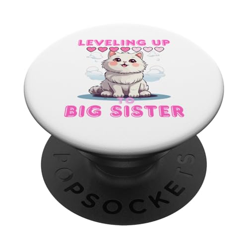 Leveling Up to Big Sister Lustiges Kätzchen Babyparty-Design PopSockets Klebender PopGrip Leveling Up to Big Sister Lustiges Kätzchen Babyparty-Design PopSockets Klebender PopGrip von Nadiya