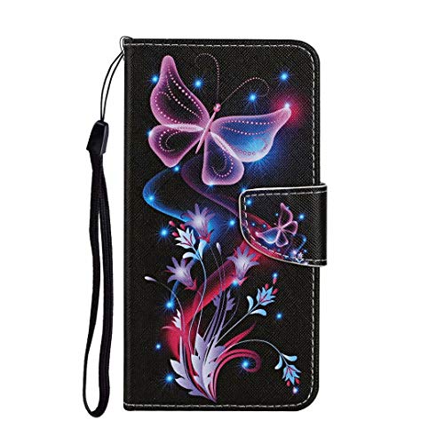 Nadoli Brieftasche Etui für Xiaomi Mi 10T Pro,Lila Blumen Schmetterling Muster Bunt Standfunktion Magnetisch Handyhülle Schutzhülle Lederhülle mit Kartenfach von Nadoli