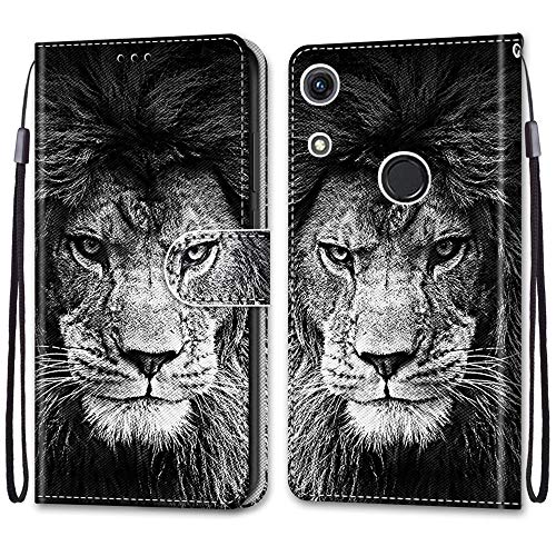 Nadoli Handyhülle Leder für Huawei Y6 2019,Bunt Bemalt Cool Schwarz Weiß Löwe Trageschlaufe Kartenfach Magnet Ständer Schutzhülle Brieftasche Ledertasche Tasche Etui von Nadoli