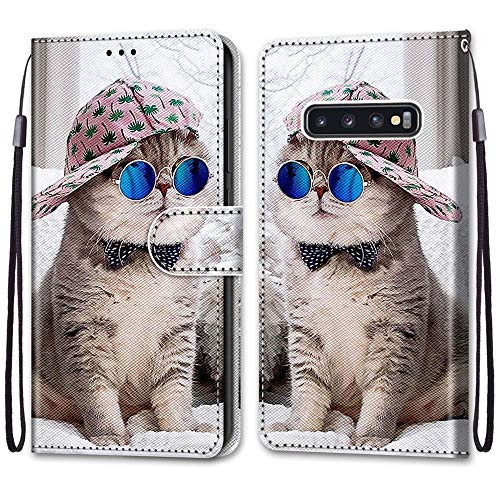 Nadoli Handyhülle Leder für Samsung Galaxy S10,Bunt Bemalt Brille Katze Trageschlaufe Kartenfach Magnet Ständer Schutzhülle Brieftasche Ledertasche Tasche Etui Nadoli Handyhülle Leder für Samsung Galaxy S10,Bunt Bemalt Brille Katze Trageschlaufe Kartenfach Magnet Ständer Schutzhülle Brieftasche Ledertasche Tasche Etui von Nadoli