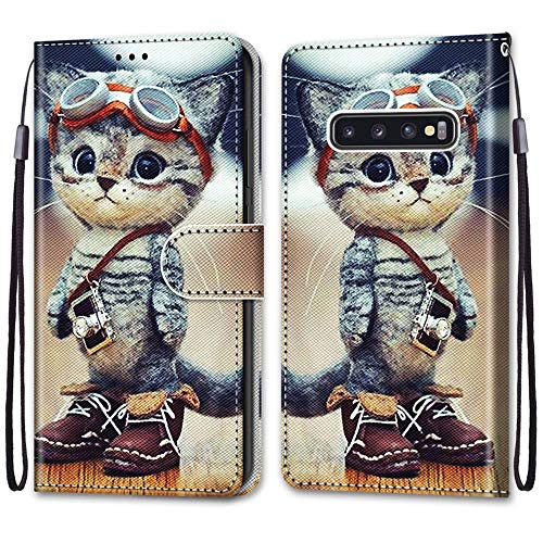 Nadoli Handyhülle Leder für Samsung Galaxy S10 Plus,Bunt Bemalt Lustig Leder Schuhe Katze Trageschlaufe Kartenfach Magnet Ständer Schutzhülle Brieftasche Ledertasche Tasche Etui von Nadoli