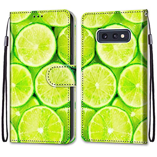 Nadoli Handyhülle Leder für Samsung Galaxy S10e,Bunt Bemalt Erfrischend Limette Trageschlaufe Kartenfach Magnet Ständer Schutzhülle Brieftasche Ledertasche Tasche Etui von Nadoli