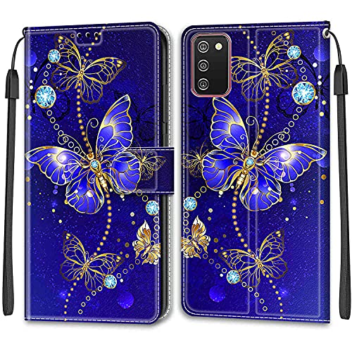 Nadoli Handyhülle für Samsung Galaxy A02S,Bunt Bemalt [Blau Schmetterling] Lanyard PU Leder Standfunktion Magnetverschluss Brieftasche Hülle Schutzhülle Etui von Nadoli