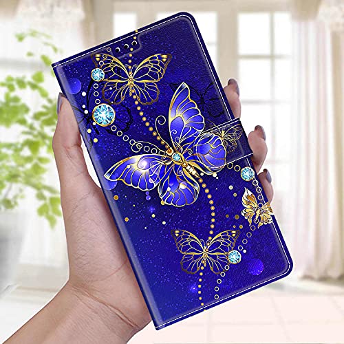 Nadoli Handyhülle für Samsung Galaxy M52 5G,Bunt Bemalt [Blau Schmetterling] Lanyard PU Leder Standfunktion Magnetverschluss Brieftasche Hülle Schutzhülle Etui von Nadoli