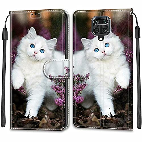 Nadoli Handyhülle für Xiaomi Redmi Note 9 Pro,Bunt Bemalt [Weiß Katze] Lanyard PU Leder Standfunktion Magnetverschluss Brieftasche Hülle Schutzhülle Etui von Nadoli
