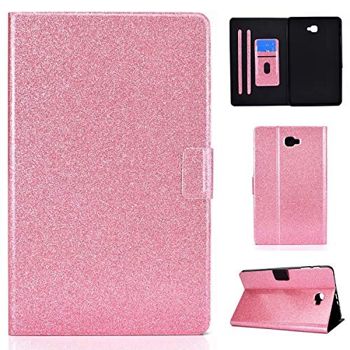 Nadoli PU Leder Glitzer Hülle für Samsung Galaxy Tab A T580 {10.1 Zoll} 2016,Full Body Brieftasche Slim Schutzhülle Magnetisch Flip Ständer Schale Smart Auto Schlaf/Wachen,Rosa von Nadoli