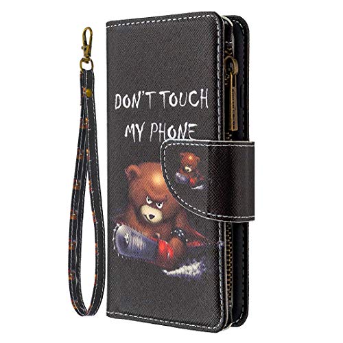 Nadoli Reißverschluss Brieftasche Etui für Xiaomi Redmi Note 11 Pro,Bunt 9 Karte Halter Pu Leder Sägebär Entwurf Lanyard Magnetisch Standfunktion Schutzhülle von Nadoli