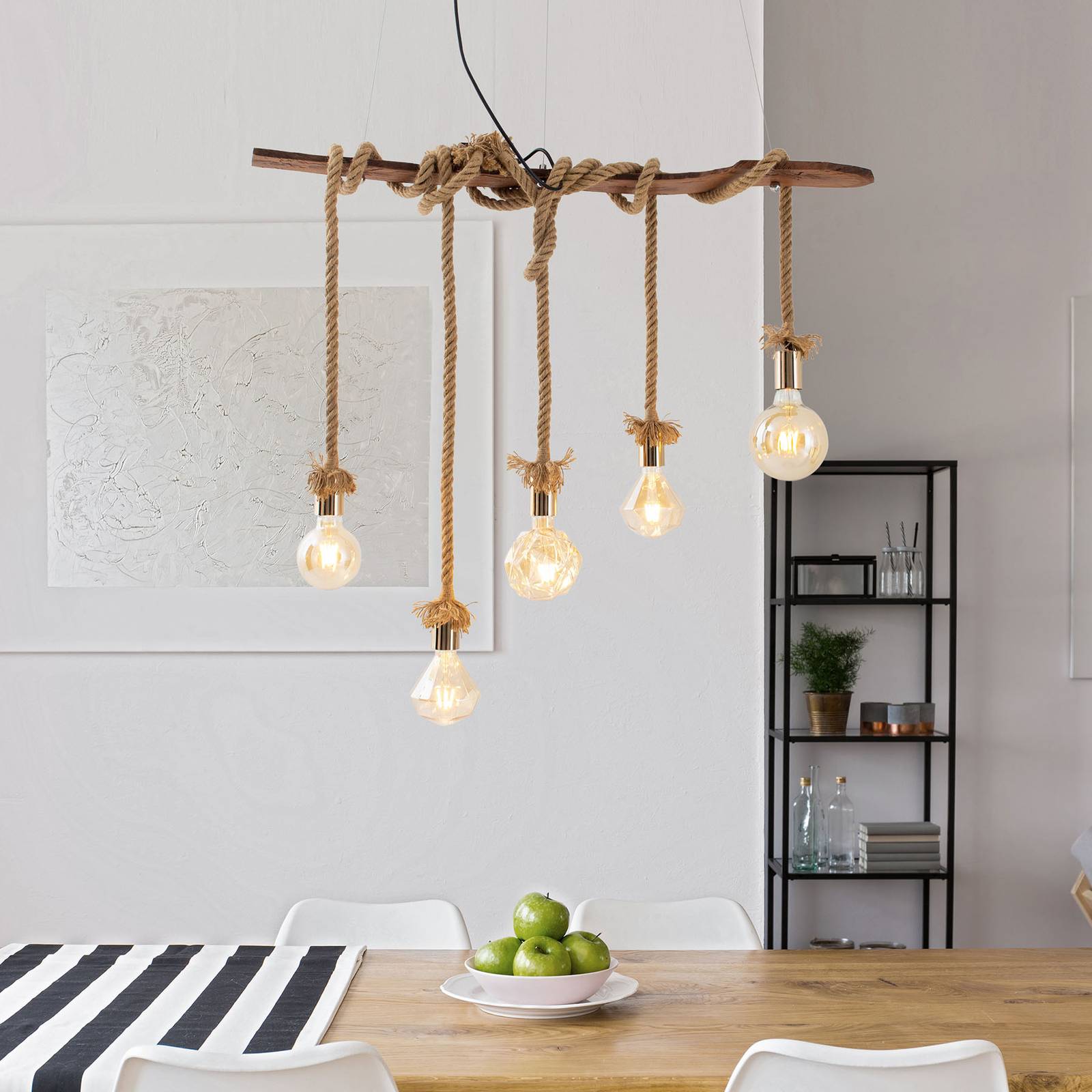 Hängeleuchte Rope, fünfflammig, aus Holz und Jute Hängeleuchte Rope, fünfflammig, aus Holz und Jute von Naeve Leuchten