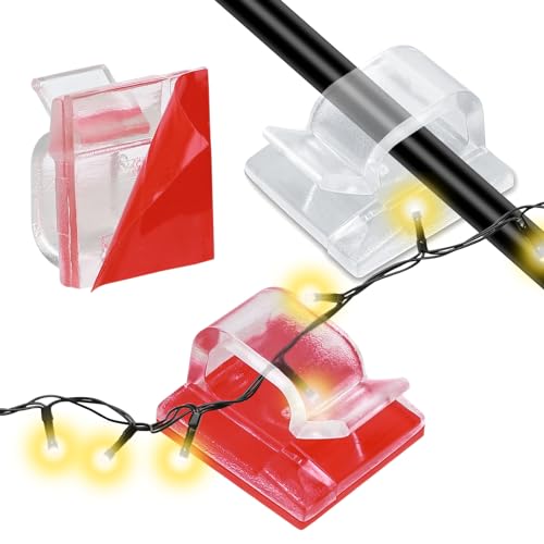 100 Stück Kabelhalter selbstklebend klein Indoor and Outdoor Kabelclips für Kabelmanagement Kabelklemmen Kabelorganisator am Schreibtisch, für Kabelbefestigung Lichterkette, transparent von Nafafosa