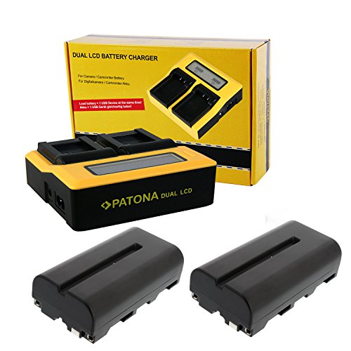 PATONA Dual Ladegerät Set mit 2 Ersatzakkus Akku für Sony NP-F550 F-550 ACCU 2000mAh von Nahas-Shop