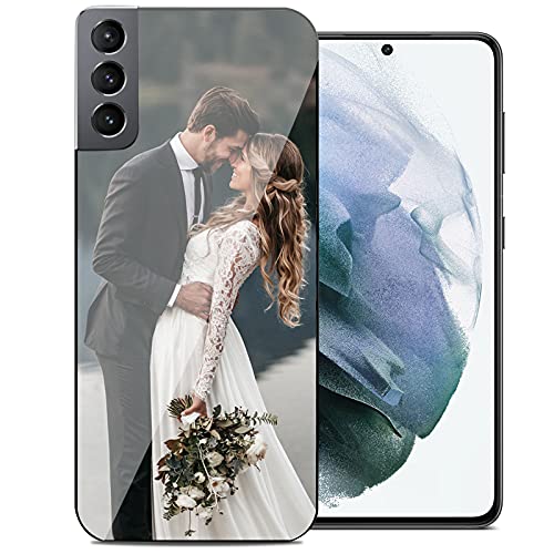 Personalisierte Handyhülle für Samsung Galaxy S21 Plus 5G, Entwerfen Sie Ihre eigene Handyhülle mit Foto oder Text, TPU-Rand Glasrückwand-Material Handyhülle für Weihnachten, Geburtstag von Naispanda