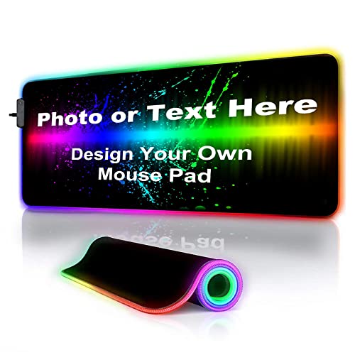 Personalisiertes RGB Gaming Mauspad, Personalisiertes LED Mauspad mit Fototext, wasserdichte Oberfläche und rutschfeste Gummibasis mit 12 Beleuchtungsmodi für PC, Computer, RGB-Tastatur von Naispanda