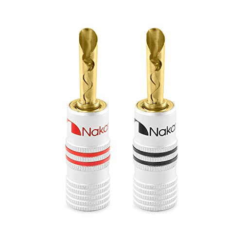 Nakamichi 24K vergoldeter Bananenstecker 12 AWG - 18 AWG Gauge Größe 4mm für Lautsprecher Verstärker Hi-Fi AV Receiver Stereo Heimkino Audiokabel Stecker BFA Stecker, 2 Stück (1-Paar) von Nakamichi