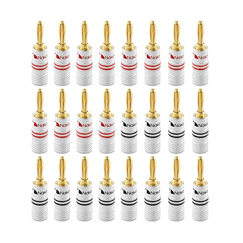 Nakamichi 24K vergoldeter Bananenstecker 12 AWG - 18 AWG Gauge Größe 4mm für Lautsprecher Verstärker Hi-Fi AV Receiver Stereo Heimkino Audiokabel Stecker schraubbar 24 Stück (12-Paare) von Nakamichi