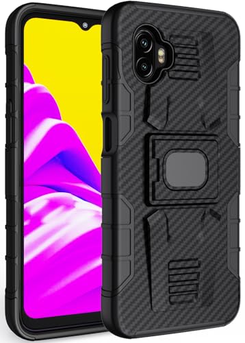 Nakedcellphone Schutzhülle für Galaxy XCover 6 Pro, robuste Ringgriff-Abdeckung mit Ständer [integrierte Montageplatte] für Samsung XCover6 Pro (2022, SM-G736), Karbonfaser-Design von Nakedcellphone