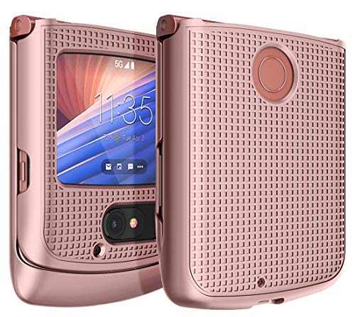 Nakedcellphone Schutzhülle für Motorola, RAZR 5G, Roségold, Rosa, Hartschale, Gitterstruktur, für Motorola-Motoro-RAZR 5G, Klapphandy (2020) XT2071 von Nakedcellphone