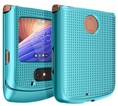 Nakedcellphone Klapphülle für Motorola RAZR 5G, Blaugrün / Minzcyan, schützende Hartschale zum Aufstecken, schlankes Design [Gitterstruktur] für das Motorola Moto RAZR 5G Flip-Handy (2020) XT2071 von Nakedcellphone