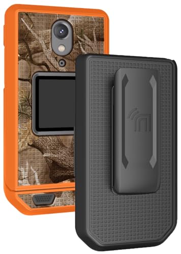 Nakedcellphone Schutzhülle mit Clip für Klapptelefon CAT S22, schmale Hartschale und [drehbar/Ratsche] Gürtel-Hüftholster-Halter-Kombination – Orange-Tarnmuster von Nakedcellphone
