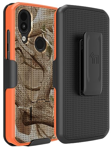 Nakedcellphone Schutzhülle mit Clip für CAT S62 Pro, Tarnmuster, mit Ständer und [drehbar/Ratsche] Gürtel-Hüftholster-Halterung, Combo, orangefarbenes Camouflage-Baum-Design von Nakedcellphone