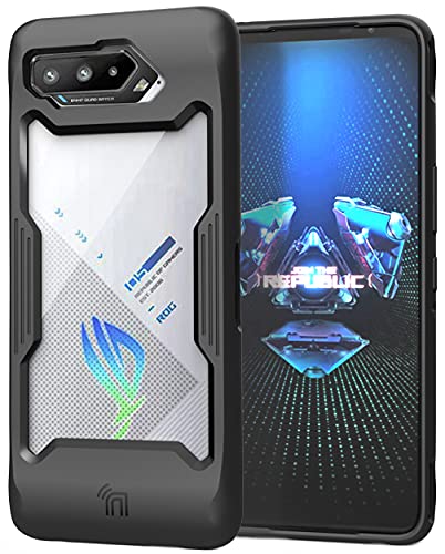 Nakedcellphone Showcase Series Kompatibel mit ASUS ROG Phone 5 / ROG 5 Pro/ROG 5 Ultimate Case, Matt Black Rugged TPU Rubber Hybrid Cover with Clear Transparent View Panel von Nakedcellphone