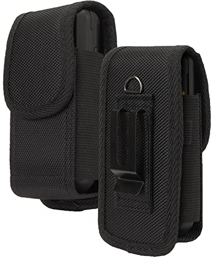 Nakedcellphone Tasche für CAT S22 Flip-Telefon, Sonim XP3 Plus (XP3900), schwarze robuste Leinen-Halterung, Metallclip und sicherer Gürtelschlaufe, leiser Magnetverschluss von Nakedcellphone
